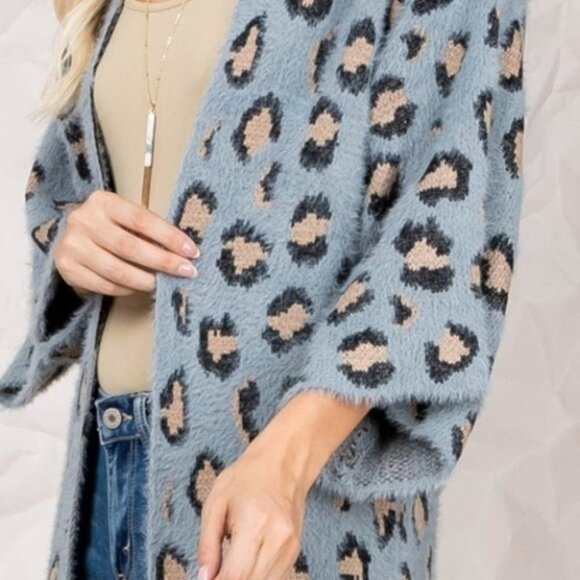 Leopard Print Super Soft Fuzzy Cardigan - Picture 9 of 9
